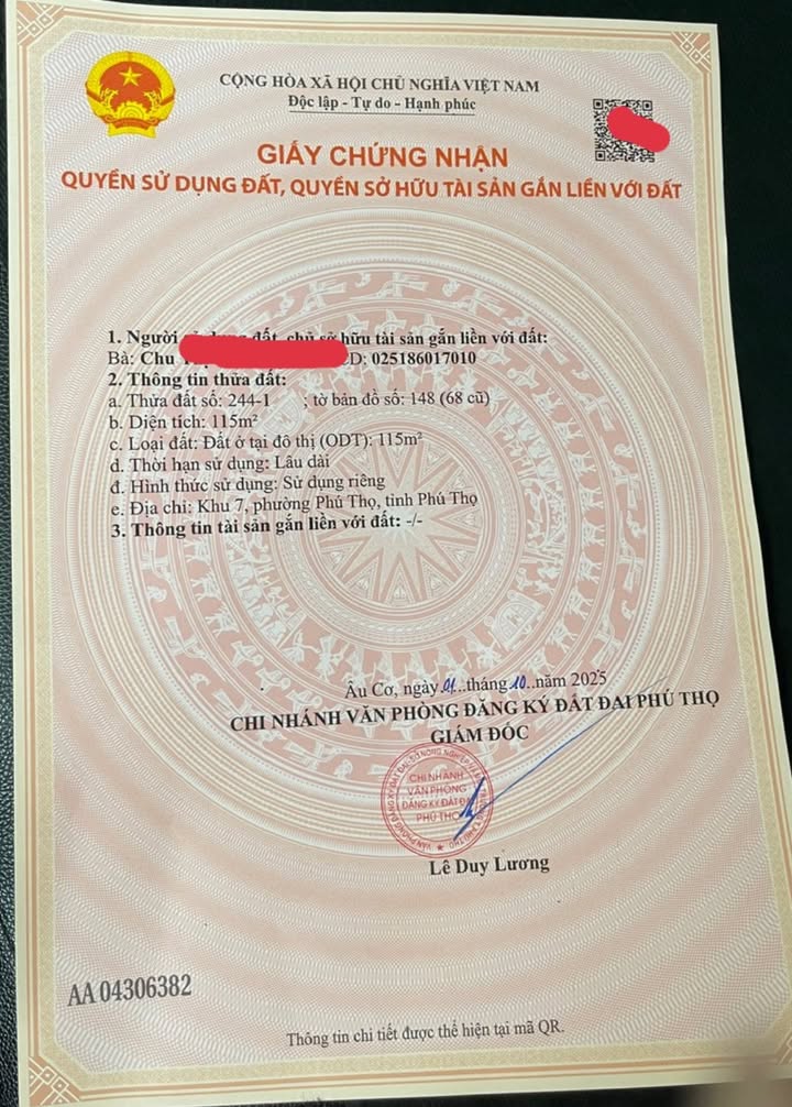 Bán đất chính chủ tại Phú Thọ Mới 115m² - Đường ô tô thông thoáng