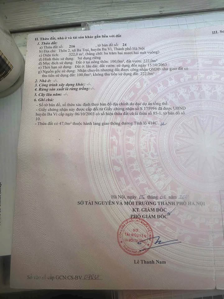 Đất nền Ba Trại Ba Vì 322m² - Chính chủ, giá thương lượng!