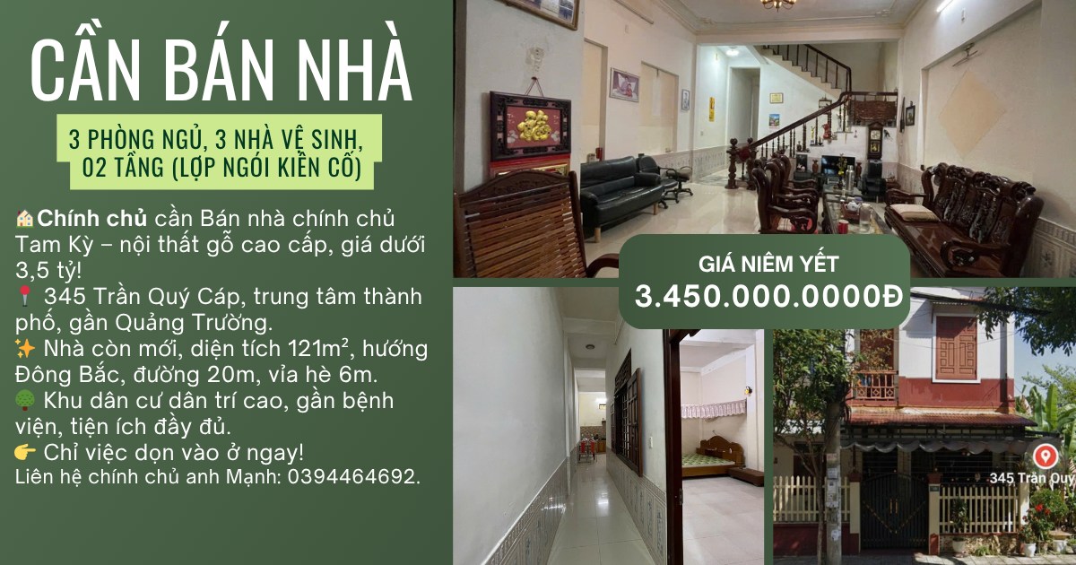 Nhà chính chủ Tam Kỳ 121m² giá 3.5 tỷ - Dọn vào ở ngay!