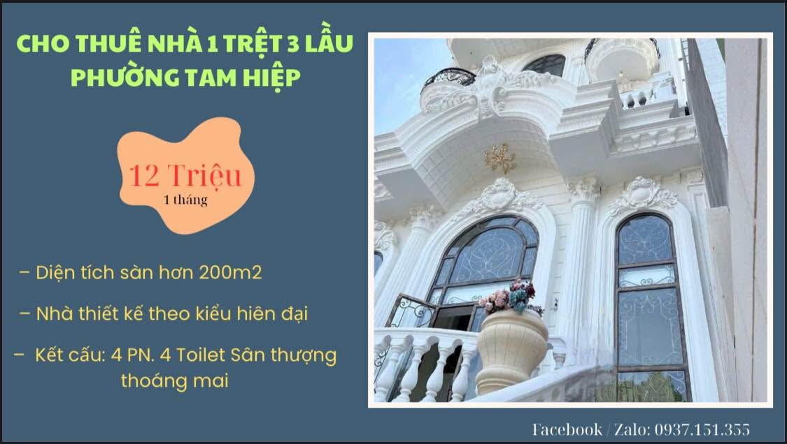 Nhà cho thuê siêu đẹp phường Tam Hiệp, 200m² giá chỉ 12 triệu - Cơ hội vàng cho thuê ngay!