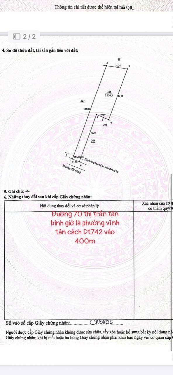 Đất nền phường Vĩnh Tân, Bắc Tân Uyên 3030m² giá 3.999 tỷ - Cơ hội đầu tư hiếm có!