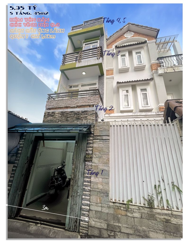 Nhà 5 Tầng 8 Phòng Ngủ Tôn Đản Q.4, Diện Tích 45m² - Giá Chỉ 5,35 Tỷ