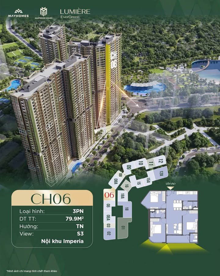 Căn hộ 3PN Lumière Evergreen, Vinhomes Smart City, 80m² - Giá chỉ 8.45 tỷ, nhận nhà quý II/2026!