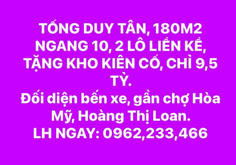 Đất liền kề Tống Duy Tân, Đà Nẵng 180m² giá 9.5 tỷ - Đối diện bến xe, đầu tư sinh lời!