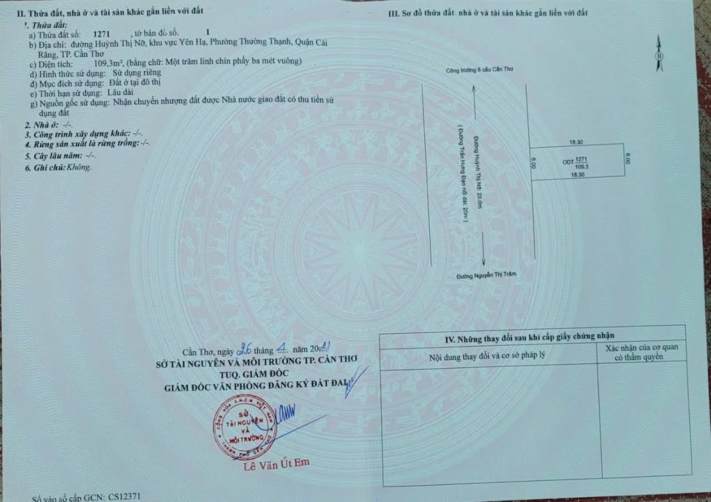 Đất nền mặt tiền đường Huỳnh Thị Nở, Cái Răng, 109m² - Đầu tư sinh lời ngay!