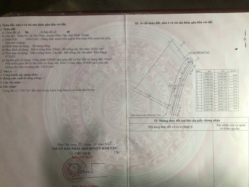 Bán đất Tân Phúc, Hàm Tân, Bình Thuận 14.434m² - Mặt tiền Quốc lộ 55, giá thỏa thuận!