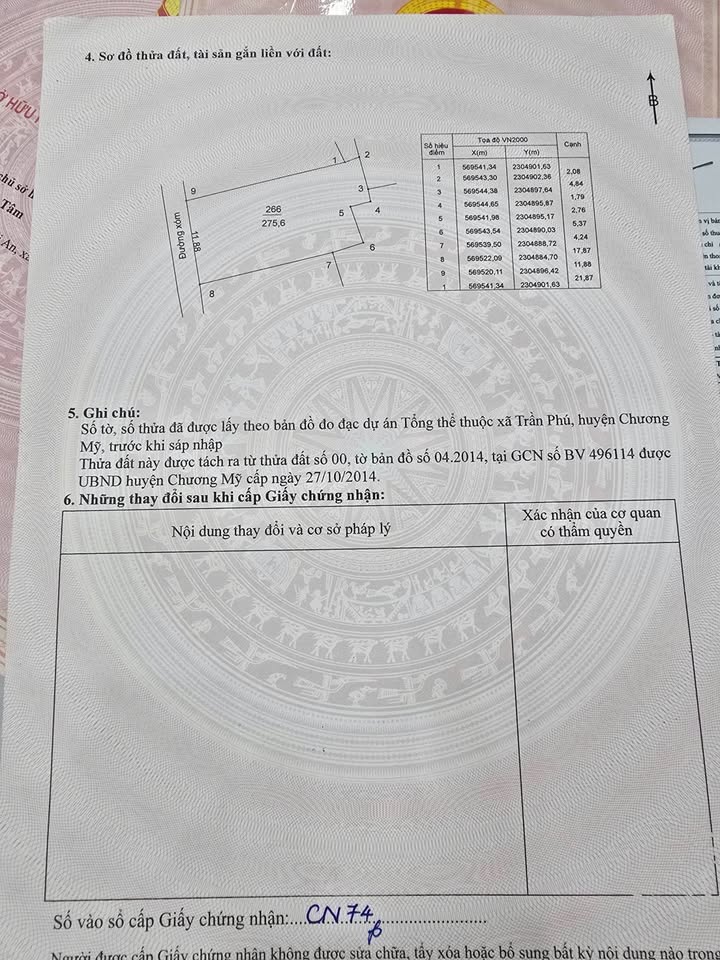 Đất ở xã Trần Phú, Chương Mỹ 275.6m² giá 2.6 tỷ - Cơ hội đầu tư không thể bỏ qua!