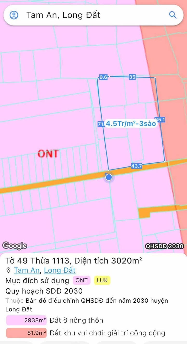 Đất nền An Ngãi Long Điền 3000m² - Sổ hồng chính chủ, gần tỉnh lộ 44A!