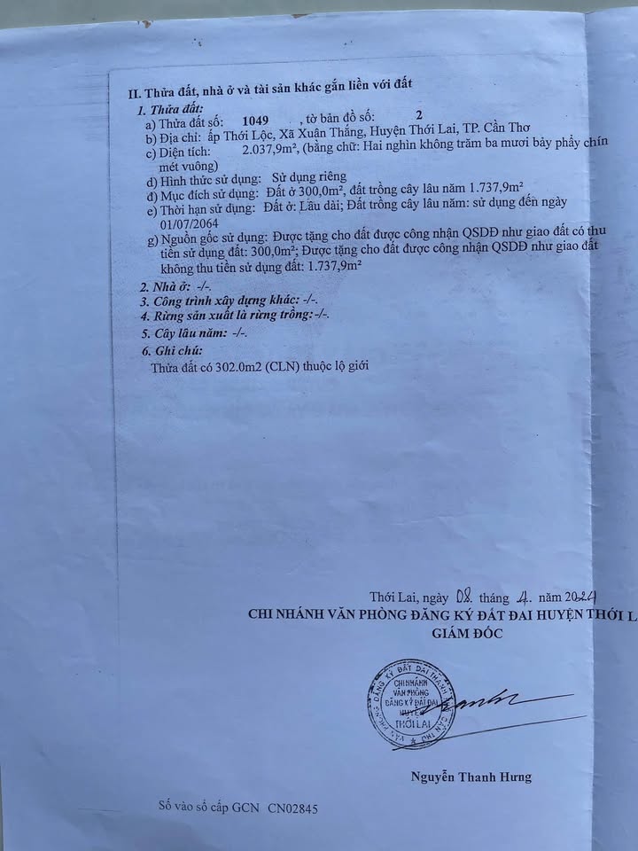 Bán đất chính chủ ấp Thới Lộc, huyện Thới Lai - 2.037,9m² chỉ 2,03 tỷ!