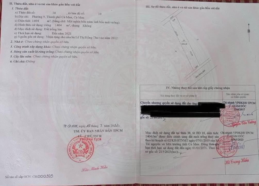 Đất mặt tiền kênh Thống Nhất, P9, Cà Mau 1404m² - Đầu tư sinh lời cao!