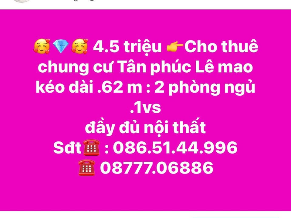 Căn hộ chung cư Tân Phúc - Lê Mao kéo dài 62m² giá 4.5 triệu - Full nội thất tiện nghi!