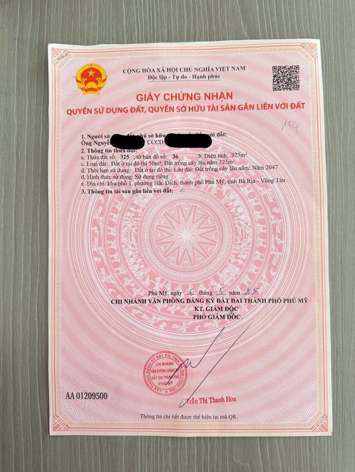 Đất nền Hắc Dịch, Phú Mỹ 375m² giá 4 tỷ - Cơ hội đầu tư sinh lời nhanh!