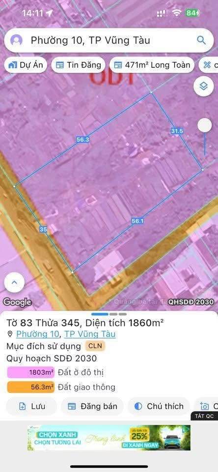 Đất mặt tiền Lưu Chí Hiếu, P. Rạch Dừa, 1860m² giá 38.688 tỷ - Tiềm năng đầu tư vượt trội!