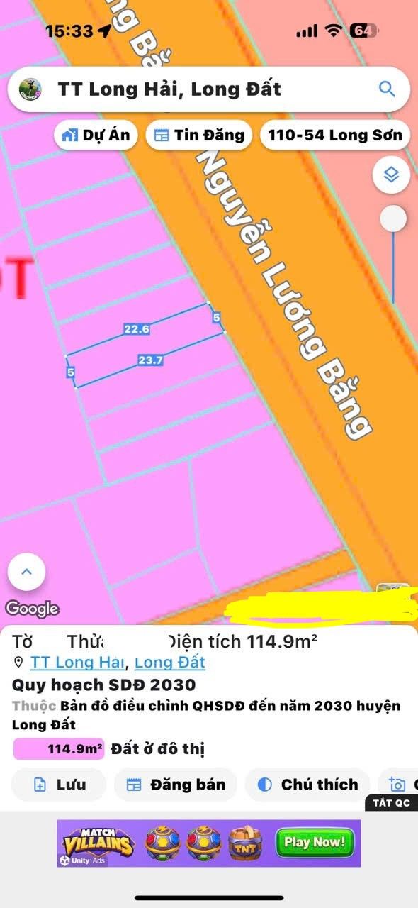 Đất mặt tiền đường Nguyễn Lương Bằng, Long Hải 114m² giá 2.4 tỷ - Sổ đỏ chính chủ!