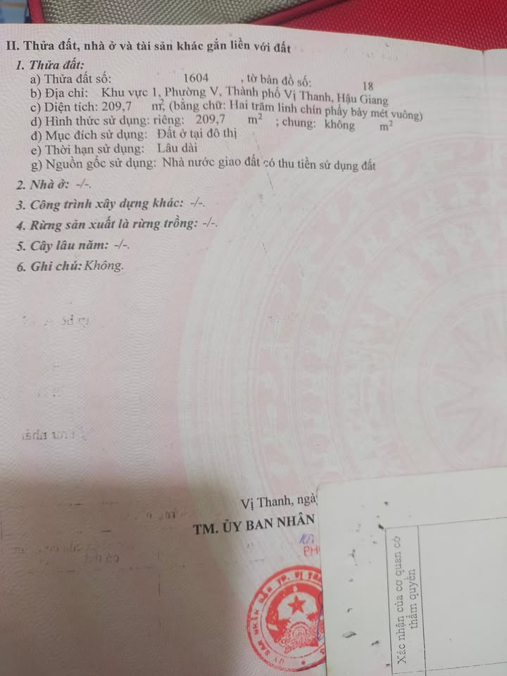 Đất ở đô thị Vị Thanh 260m² giá 700 triệu - Cơ hội đầu tư hấp dẫn!