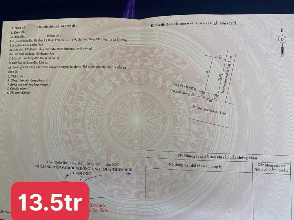 Lô đất 2 mặt tiền khu quy hoạch Thanh Lam, TP Huế 180m² giá 2.34 tỷ - Cơ hội đầu tư hiếm có!