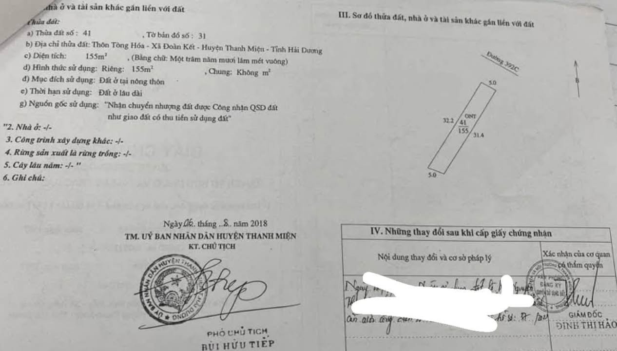 Đất thổ cư mặt đường 392C, xã Đoàn Kết, Thanh Miện, 155m² giá 1.9 tỷ - Khu dân cư đông đúc, buôn bán thuận lợi!