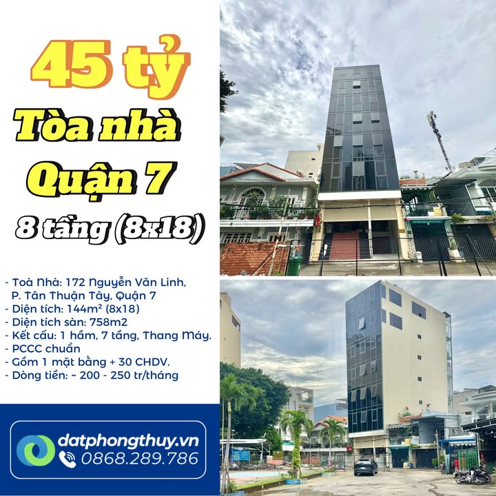 Tòa nhà căn hộ dịch vụ cao cấp Nguyễn Văn Linh Quận 7, Diện tích 144m², Giá 45 tỷ - Đầu tư sinh lời ngay!