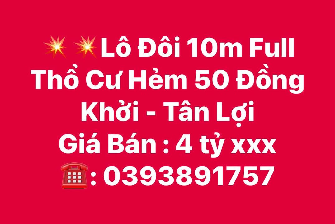 Đất thổ cư 100m² hẻm 50 Đồng Khởi, giá 4 tỷ - Pháp lý rõ ràng, sổ đỏ chính chủ!
