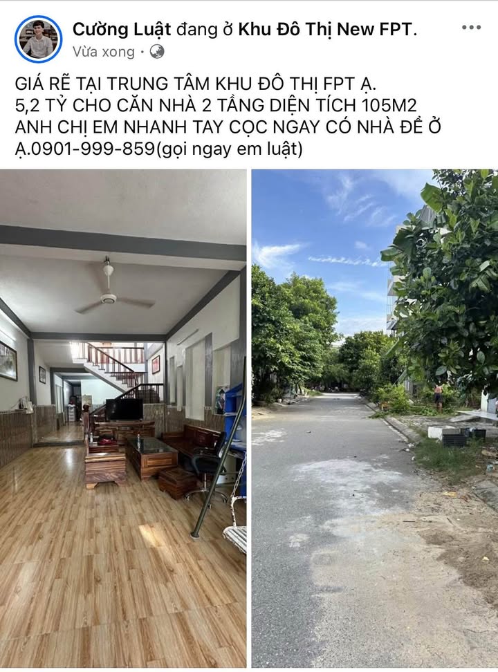 Nhà 2 tầng tại Khu đô thị FPT Đà Nẵng 105m² giá chỉ 5,2 tỷ - Cơ hội đầu tư tuyệt vời!