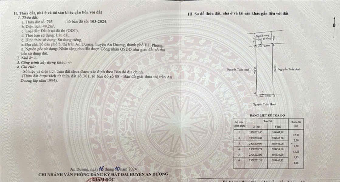 Đất nền trung tâm thị trấn An Dương 49.2m² giá 1.6 tỷ - Sổ đỏ chính chủ