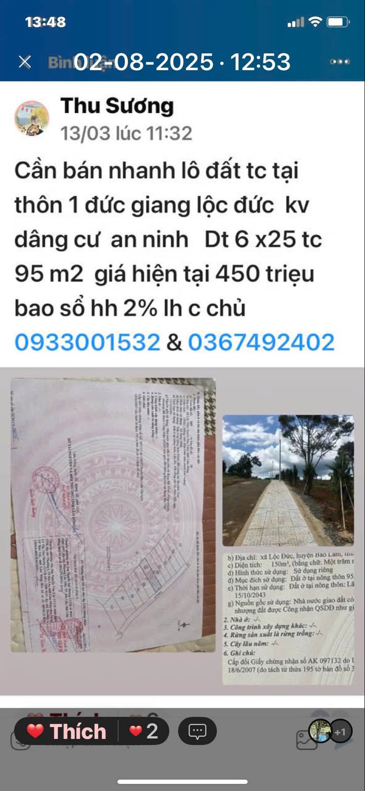 Đất nền thổ cư Lộc Đức 150m² giá 450 triệu - Cơ hội đầu tư tuyệt vời!