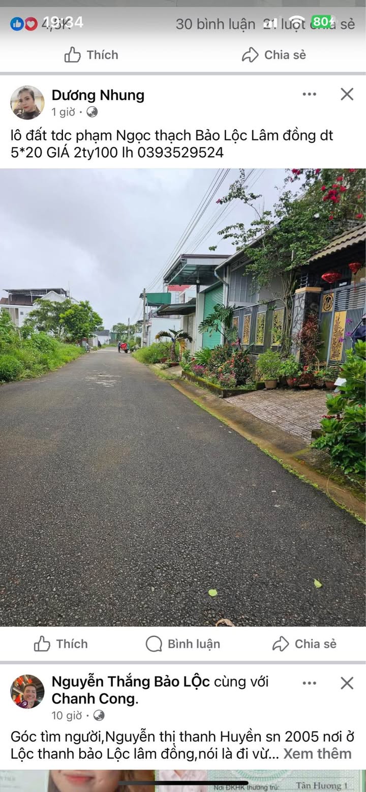 Đất thổ cư 380m² mặt tiền Phùng Hưng, Lộc Tiến, Bảo Lộc giá 2.5 tỷ - Cơ hội đầu tư hấp dẫn!