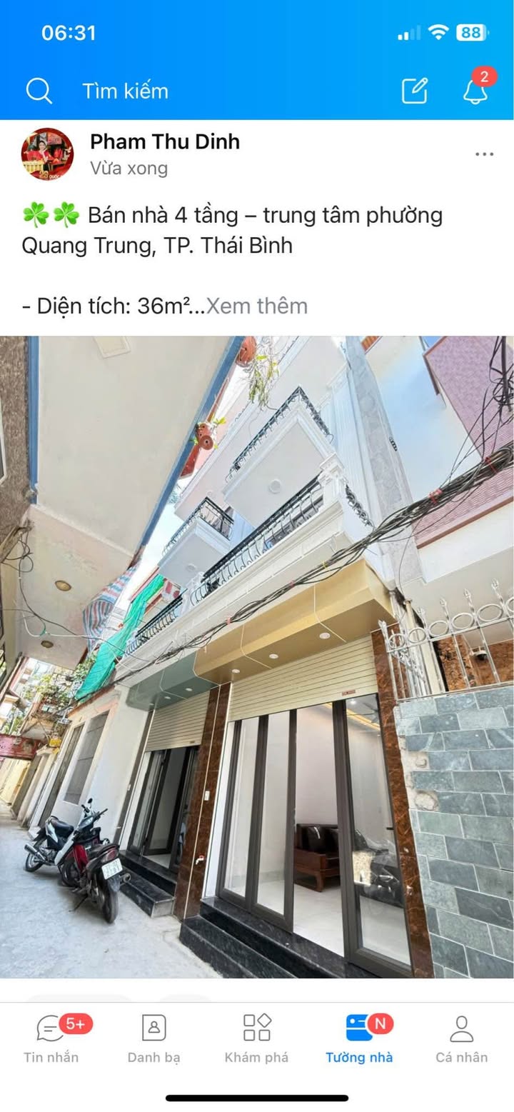 Nhà 4 tầng tại trung tâm phường Quang Trung, Thái Bình 36m² giá 2.x tỷ - Full nội thất, chỉ việc dọn vào ở!