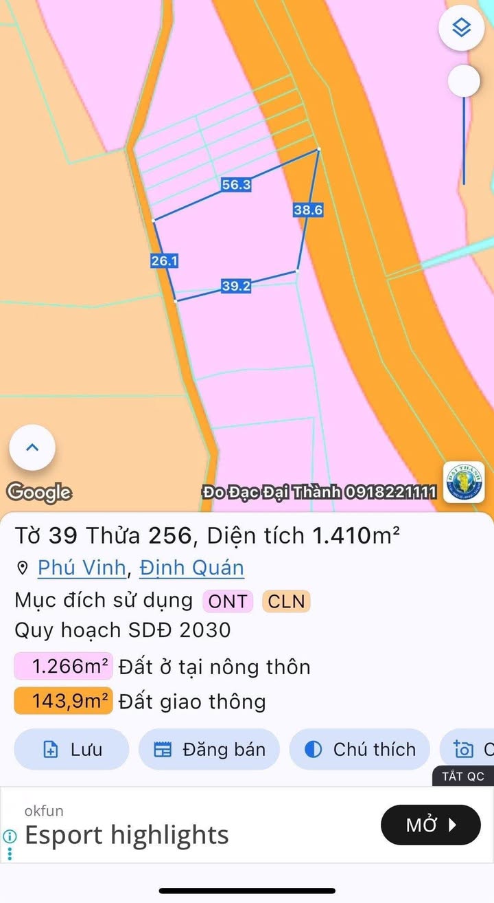 Đất nền 1,4 sào xã Phú Vinh, Định Quán - Sổ hồng chính chủ, giá 1,8 tỷ TL!
