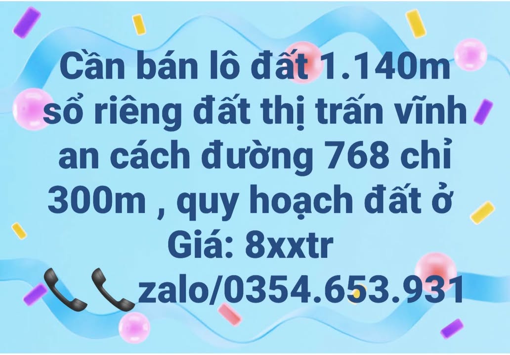 Đất thổ cư Vĩnh An 1.140m² giá 800 triệu - Đầu tư sinh lời ngay!