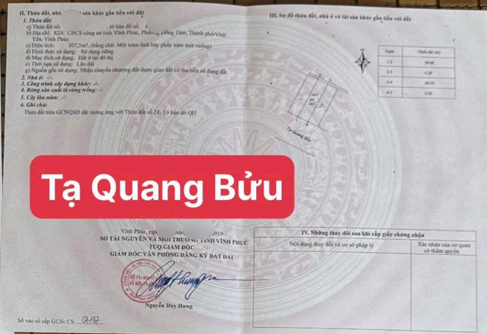 Đất nền khu dân cư Tỉnh Ủy Vĩnh Yên 107m² giá 3 tỷ - Sổ đỏ chính chủ!