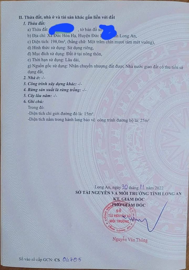 Đất nền Ấp Bình Tả 2, Đức Hòa 200m² giá 1.55 tỷ - Sổ hồng chính chủ, thương lượng ngay!