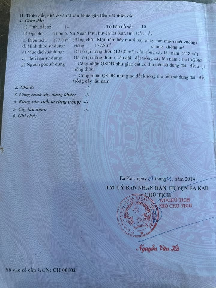 Đất thổ cư chính chủ 190m² tại xã Xuân Phú, giá 1.1 tỷ - Đầu tư sinh lời lý tưởng!