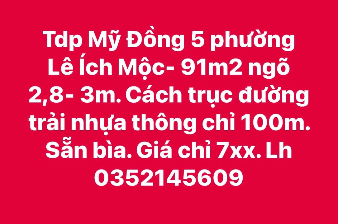 Đất nền khu phố Mỹ Đồng 5, phường Lê Ích Mộc, 91m² chỉ 700 triệu - Cơ hội đầu tư hoàn hảo!