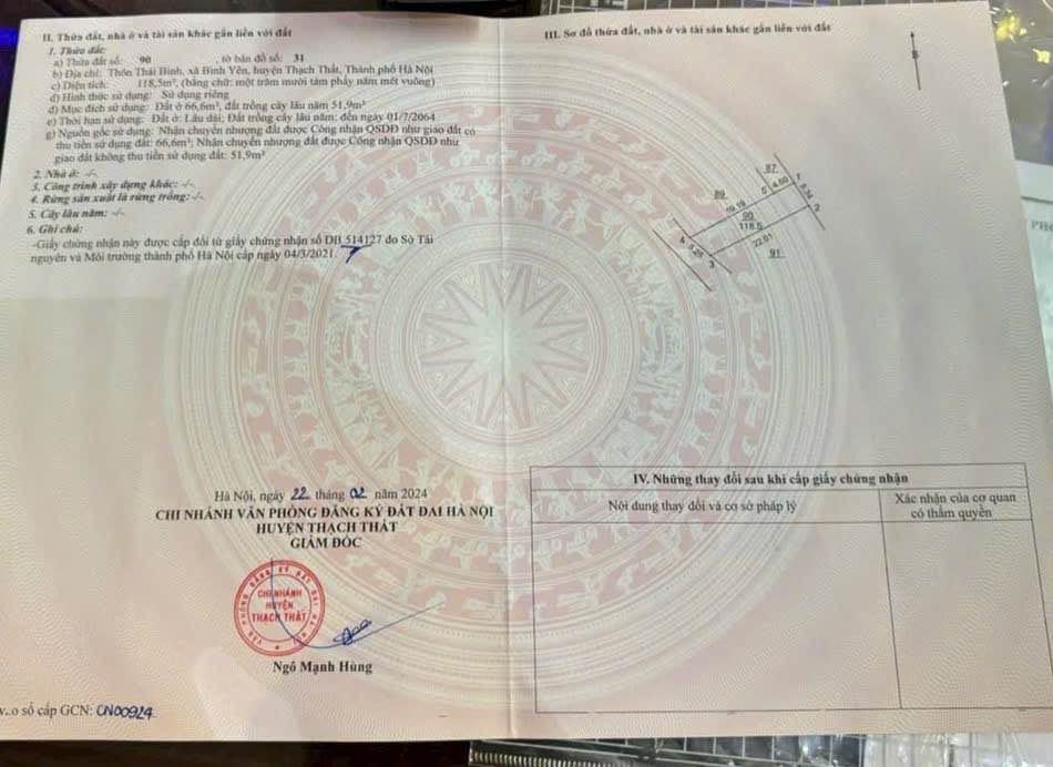 Đất nền thổ cư Thái Bình, Thạch Thất 118m² giá 2.36 tỷ - Nở hậu, mặt tiền 5.25m