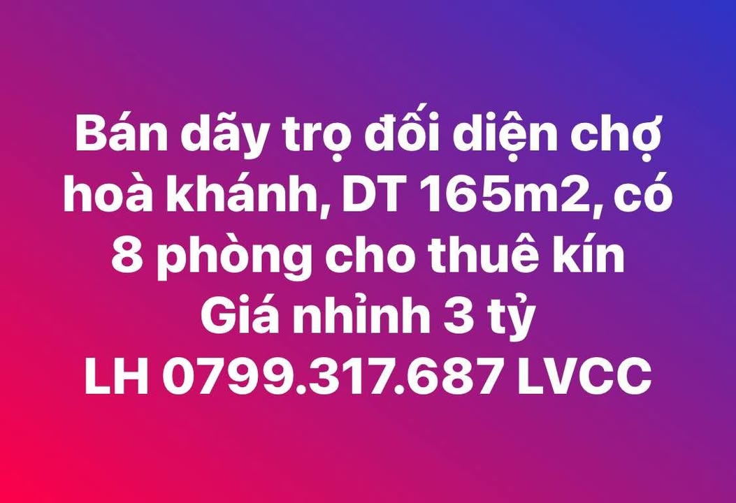 Dãy trọ 8 phòng cho thuê tại Chợ Hòa Khánh, 165m² giá 3 tỷ - Đầu tư sinh lời ngay!