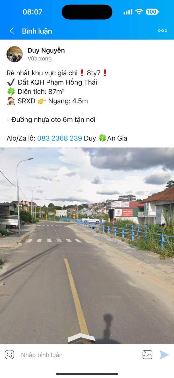 Đất nền giá rẻ Đà Lạt 87m² chỉ 8.7 tỷ - Đường nhựa ô tô tận nơi!