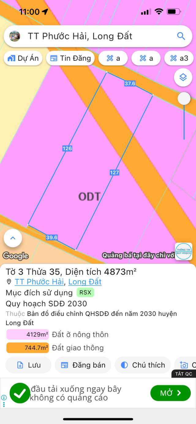 Đất nền Phước Hải 400m² giá 11 tỷ - Mặt tiền đường nhựa, view núi thoáng mát!