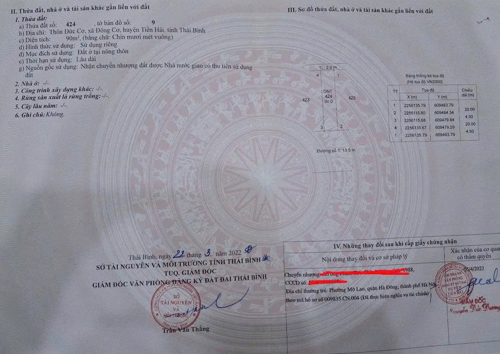 Đất TĐC Đông Cơ - Tiền Hải 90m² giá 1.4 tỷ - Hướng Nam, sổ hồng chính chủ!