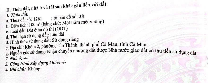 Đất nền Tân Thành Cà Mau 100m² giá tốt - Cơ hội đầu tư hấp dẫn!