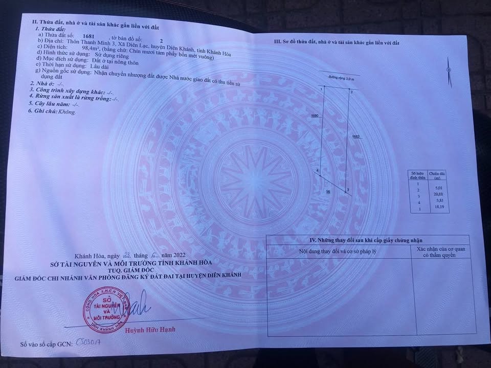 Đất Diên Lạc, Diên Khánh 98.4m² giá 850 triệu - Đường ô tô vào tận đất!