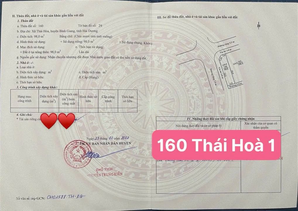 Đất Giãn Dân Thái Hòa, Bình Giang 98m² giá 2.099 tỷ - Lô góc vị trí đắc địa!