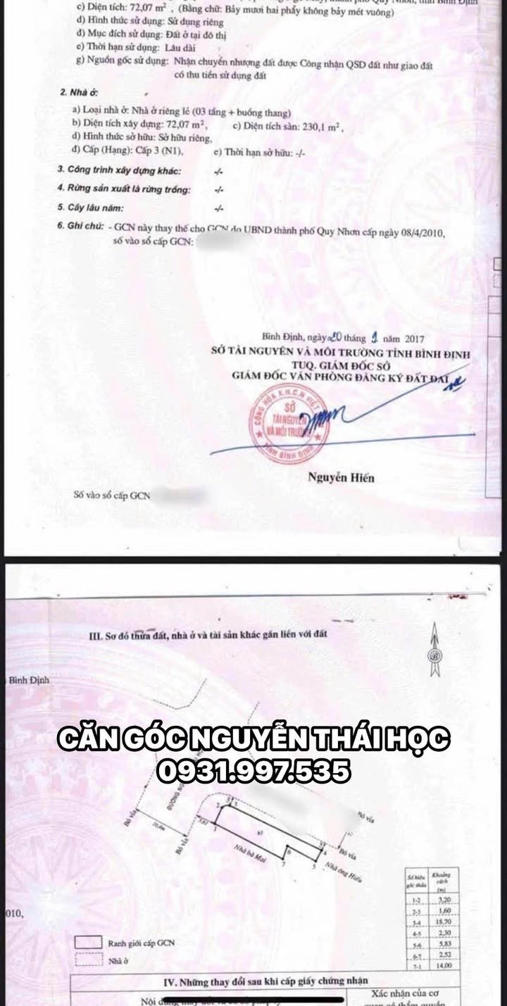 Nhà góc 2 mặt tiền đường Nguyễn Thái Học, Quy Nhơn 72m² giá 10 tỷ - Đầu tư sinh lời ngay!