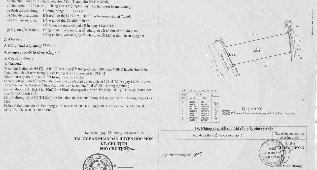 Đất 2 mặt tiền Lê Thị Hà, Hóc Môn 1715m² giá 150 tỷ - Cơ hội đầu tư tuyệt vời!