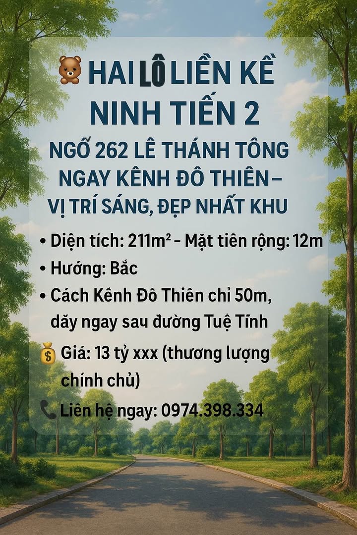 Đất nền Ninh Tiến 211m² giá thỏa thuận - Vị trí đẹp nhất khu!