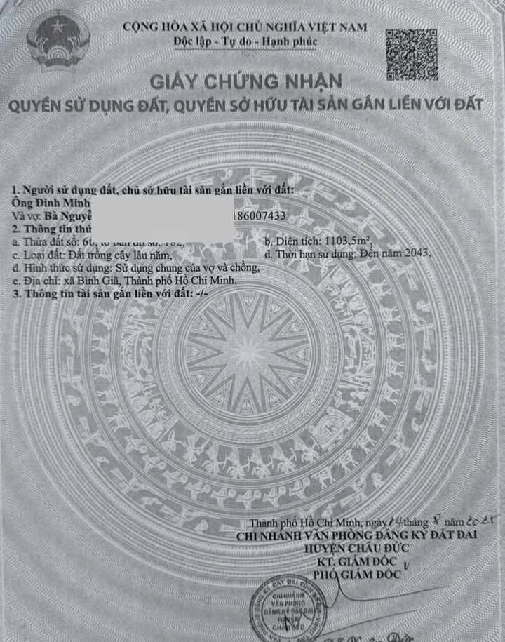 Đất mặt tiền xã Bình Giã - Châu Đức 1103m² giá 1.35 tỷ - Tiềm năng đầu tư sinh lời