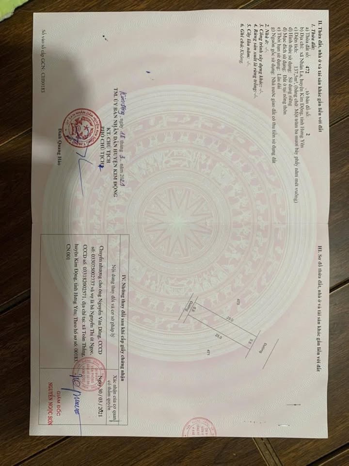 Đất nền thôn Giang, xã Nhân La, huyện Kim Động 138m² - Sổ đỏ chính chủ, giá thương lượng!