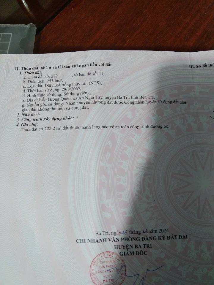 Bán gấp nhà mặt tiền Giồng Quéo, An Ngãi Tây, Ba Tri, Bến Tre 253m² - Khu dân cư đông đúc!