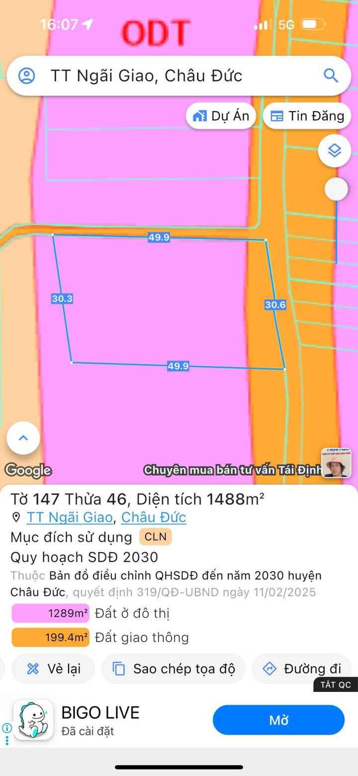 Đất nền 1.500m² Ngãi Giao, Châu Đức - Sổ hồng chính chủ, giá 2.8 tỷ!