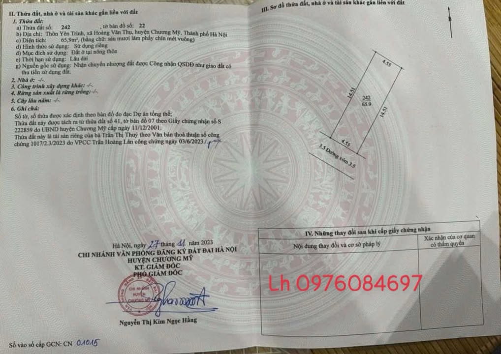 Đất thổ cư 66m² thôn Yên Trình, xã Hoàng Văn Thụ - View hồ Điều Hòa tuyệt đẹp!